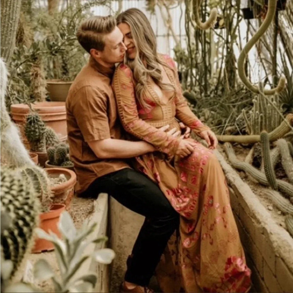 For Love & Lemons Barcelona Maxi Dress Silk Blend Mustard Yellow Sz XS - Picture 3 of 16